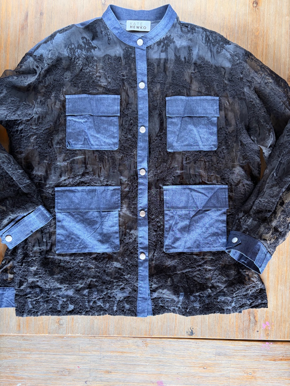 Kate Hewko Black Sheer Jacket with Denim Trim